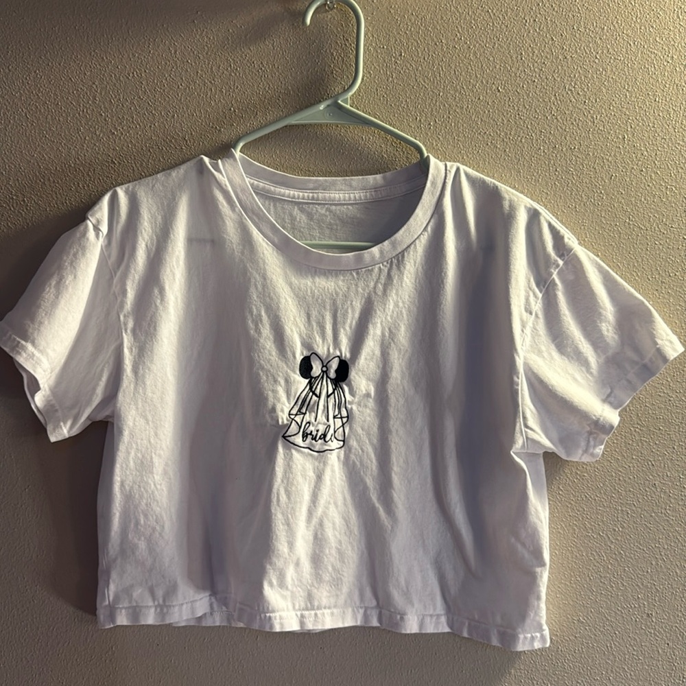 White Disney Embroidered Bride Crop Top